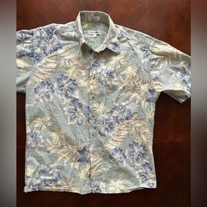 VIA VENETO Floral Blue and Beige Men's Shirt SIZE M 100% cotton